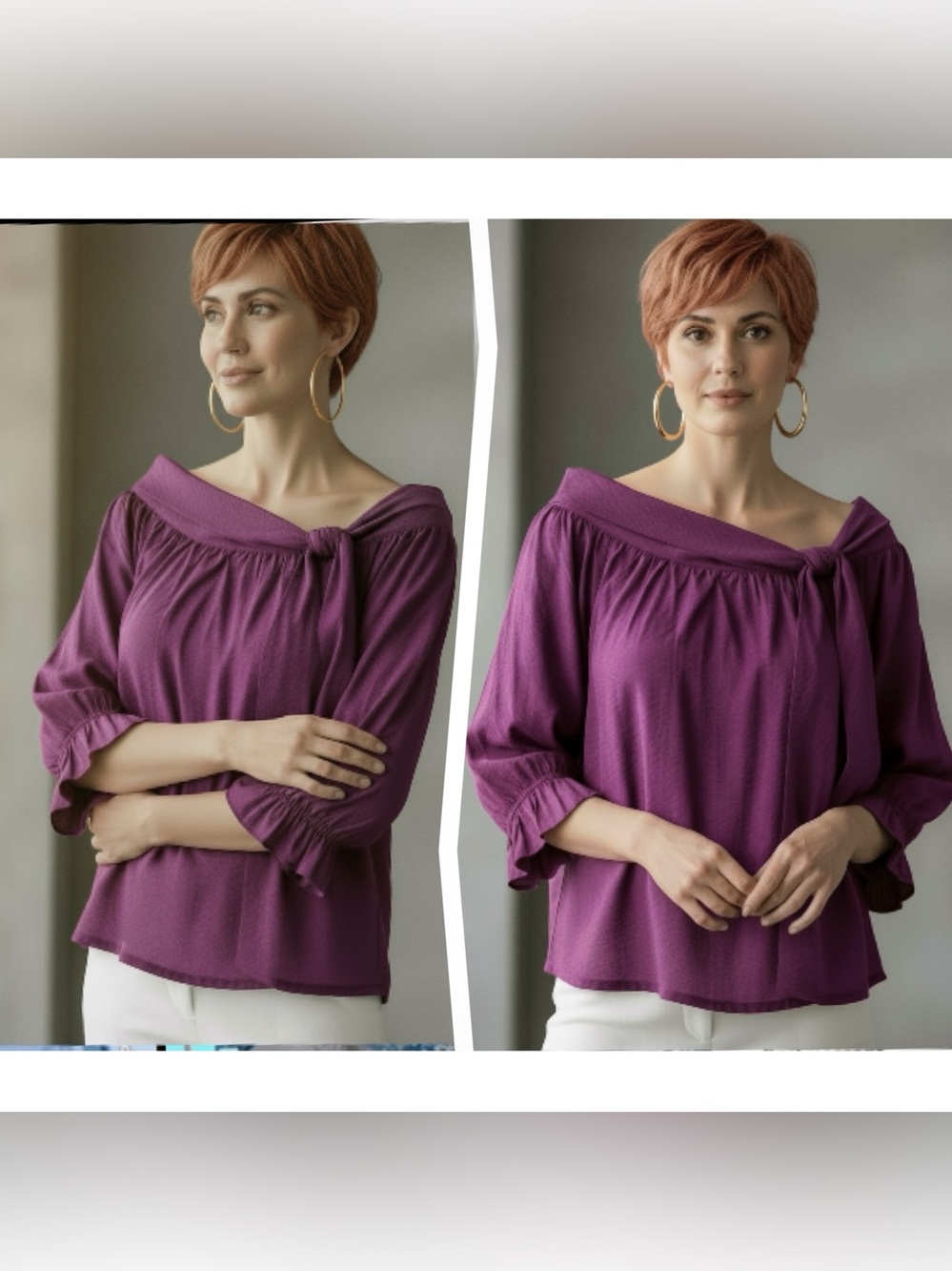 BCBG MAXAZRIA Unstructured Portrait Collar Blouse in Vivid Viola